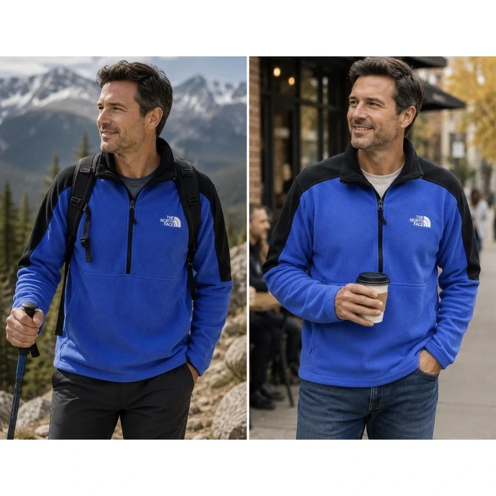 The North Face Men's Polartec 1/2 Zip Pullover Light Blue/Black-XXL